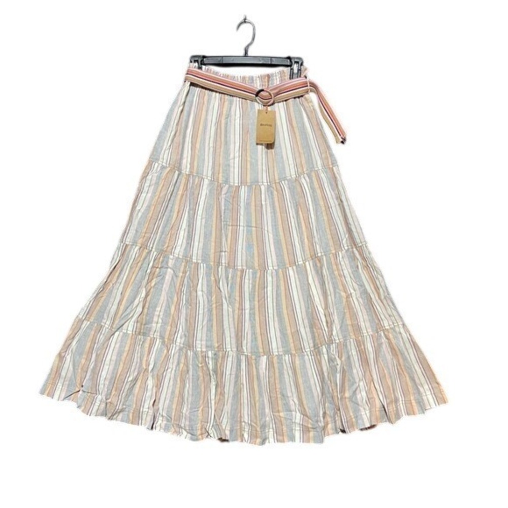 Soludos Turin Skirt Candy Stripe Cotton Tiered Maxi Skirt Large New Boho Beach